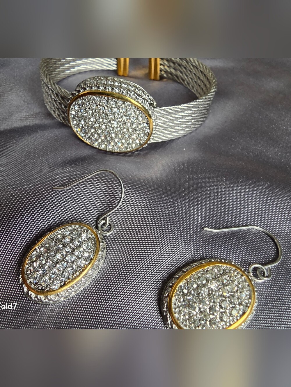 DSMK stainless steel cable Cuff Bracelet crystal Fold Silver Matching Earrings
